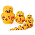 10 Pcs Wooden Yellow Duck Handmade Russian Nesting Dolls Toys, Cute Lovely Animal Matryoshka Stacking Dolls Home Decor, Educational Learning Toys for Adults