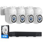 【2-Way Audio+3TB HDD】CAMCAMP 4K PoE Security Camera System, CCTV PTZ Camera Security System,5MP Home CCTV Cameras,8CH NVR,0 Monthly Fee, Color Night Vision, Motion Tracking,Spotlight&Siren,24/7 Record