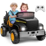 24V 2 Seater Ride on Car, Ride on Dump Truck Toys w/Dump Bed, 2.4G Remote Control, 2x200W Powerful Motors & 9AH Battery Powered, 3 Speed, Bluetooth, LED Light, Tractor Toy for Kids Boys Girls, Black
