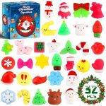 32pcs Christmas Squishies Toys,Mini Kawaii Mochi Squishy Xmas Decoration Christmas Stocking Stuffers for Kids, Party Favors Goodie Bag Fillers Soft Stress Relief Bulk Toy Classroom Prize