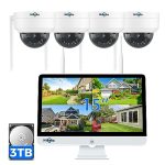 [3TB Storage] Hiseeu Security Cameras Wireless Outdoor- All-in-One with 15" LCD Monitor 10CH NVR,5MP PTZ Home Security Cameras System,HD Night Vision&Human Detection, Auto Tracking 4pcs WiFi Camera