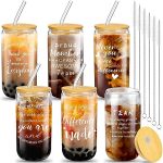 6 Set Employee Appreciation Gifts Thank You Christmas Gifts for Staff Coworker Thank You Glass Cups 16 oz Can Shaped Beer Glass with Lids Straws Brushes for Team Women Men (Classic Style)