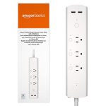 Amazon Basics Smart Plug Power Strip, Surge Protector with 3 Individually Controlled Smart Outlets and 2 USB Ports, 2.4 GHz Wi-Fi, Works with Alexa, White, 11.02 x 2.56 x 1.38 in