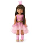 American Girl WellieWishers Ashlyn 14.5-inch Doll with Brown Eyes, Freckled Cheeks, Long Brown Hair, Petal-Pink Leotard, Detachable Pink Glitter Skirt, Ages 4+