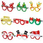 Aneco 9 Pieces Christmas Glitter Party Glasses Christmas Decoration Costume Eyeglasses Party Glasses Frame for Holiday Favors, Assorted Styles