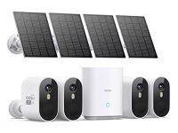 AOSU Solar Security Cameras Wireless Outdoor, 2K QHD Home Security System, 4 Cameras Kit with 166° Ultra-Wide View, Forever Power, Spotlight Camera, 32G Local Storage, No Monthly Fee