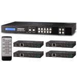 AVIshop 4x8 4x4 4KHDBaseT HDMI Matrix Switcher w/ 4 PoC HDBasT Receivers (CAT5e or CAT6). HDCP2.2 HDTV Routing Selector SPDIF Audio Control 4 Savant Home Automation with Bi-Directional IR (Matrix+4RX)