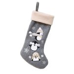 BambooMN 1 Pc Set 18" Classic Hand Embroidered Sequined Cute Animal Christmas Stocking, 02 Penguin