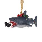 Bella Haus Christmas Shoppe Funny 4-Inch Santa Shark Attack Christmas Tree Ornament | Resin Figurine Decor | Ideal for Fun Secret Santa or White Elephant Gift Exchange (Shark)