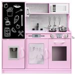 Best Choice Products Pretend Play Kitchen Wooden Toy Set for Kids w/Realistic Design, Telephone, Utensils, Oven, Microwave, Sink - Pink