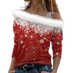 Christmas Shirts for Women Sexy Off the Shoulder Sweater Pullover Womens Fall Fashion 2023 Long Sleeve Going Out Tops Dressy Casual Trendy Graphic Tees Teen Girl Gifts Clothes(1A-Vermilion,X-Large)