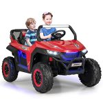 Costzon 2-Seater Ride on Car, Battery Powered Electric UTV w/Remote Control, 4 Wheel Spring Suspension, High/Low Speed, Storage, Music, USB Port, FM & Ambience Lights, Electric Car for Kids (Red)