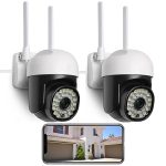 eudic Security Camera Outdoor Wired 2 Pack,Free Cloud Storage 2.4G/5G WiFi 360° PTZ Surveillance Security Cameras Outdoor,Color Night Vision, Motion Detection & Auto Tracking, 2 Way Audio