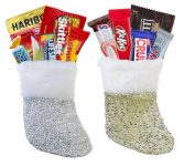 Favorite Chocolate Gift Sets Christmas - Holiday Candies - Filled Mini Stockings - Christmas Candy Kids -Perfect For Secret Santa And Kids of All Ages! (2-5.5" Mini Stockings - Silver Gold Sequin)