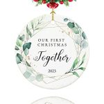 First Christmas Together Ornament 2023, Our First Christmas Together Gifts, 2.9" Ceramic Boyfriend Girlfriend First Christmas Ornament 2023