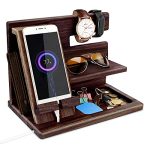 Gifts for Men Wood Phone Docking Station for Men Key Wallet Watch Stand Mens Gifts for Christmas for Husband Wife Bedside Organizer Anniversary Dad Birthday Gifts for Men Gadget Xmas Gifts for Dad