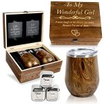 GreenCor Christmas for Her | Anniversary for Girlfriend | Wife - Engraved 'To My Wonderful Girl' Wine Tumbler Set - Birthday Gifts for Her | Wedding Anniversary | Valentines day Romantic Set