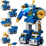 hahaland 5 Year Old Boy Gift - 5in1 STEM Toys for Boys 5-7, Take Apart Trucks Transform to Robot Boys Toys Age 4-6 - Building Toys for 5 6 7 8 Year Old Boys Birthday Gift Ideas