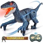 Hot Bee Dinosaur Toys for Kids 3-5-7, RC Dinosaur Toys for 3 4 5 6 7 8 Year Old Boys, Jurassic Velociraptor Blue - Electronic Walking Robot Dinosaur Toy with Light & Realistic Roaring Sound