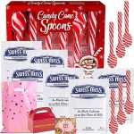 Hot Cocoa Chocolate With Marshmallow & Peppermint Candy Cane Spoons Gift Set | Muchai Treat Bag Box Included (6 SwissMiss Packets Plus 6 Spoons)