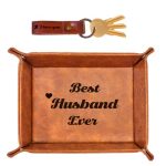 Husband Gifts from Wife,Husband Christmas Gifts,Best Husband Ever,Stocking Stuffers for Husband 2023,Unique Birthday Gifts for Husband Who Has Everything, Men PU Leather Valet Tray and Keychain