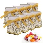 JOHOUSE Gold Mini Wedding Favor Box, Small Gift Boxes Candy Boxes with Gift Ribbons for 50th Anniversary Wedding Party Favor Baby Shower Birthday Party Party Decoration, 50PCS