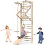 Jungle Gym, Wooden Swedish Wall Ladder Stall Bars Set, Indoor Playground Climbing Toys for Toddlers, Toddler Climbing Toys Indoor, Stall Bars for Exercise for All Family All Ages Training Stretching