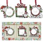 LARAINE Christmas Tree Ornaments – 3 Piece Set Gnomes Decorative Hanging 2023 Holiday Keepsake Gift Pendant with 2” Photo Frame Insert for Picture (3 Pieces Set, Gnomes Style)