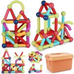 lecover 103 PCS Large Size Magnetic Building Sticks Blocks Toy, Fun & Educational Magnetic Building Sticks, 3D Magnetic Building Puzzle Toys, Montessori Preschool Toys