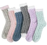 Loritta 6 Pairs Womens Fuzzy Christmas Socks Soft Warm Winter Cozy Fluffy Slipper Socks Gifts,A1-Solid 01