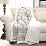 Lush Decor Elephant Parade Throw Fuzzy Reversible Sherpa Blanket, 60” x 50”, Gray & White