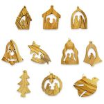 Nativity Gift Shop Christmas Tree Decorations Ornaments Set, Handmade Olive Wood Seasonal Decorations Items, Set of 10 Flat Ornaments from Bethlehem Holy Land