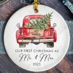 Our First Christmas As Mr & Mrs Ceramic Ornament 2023, Red Classic Truck Car Christmas Xmas Tree Ornaments Marriage Couple Gift, Married Engaged Newlywed 1st Wedding Anniversary Bridal Shower Keepsake