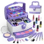 PERRYHOME Kids Makeup Kit for Girl 35 Pcs Washable Real Cosmetic, Safe & Non-Toxic Little Girl Makeup Set, Frozen Makeup Set for 3-12 Year Old Kids Toddler Girl Toys Christmas & Birthday Gift (Purple)