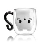 Phitihui Cat Mugs, Double Wall Glass Cute Coffee Tea Cup, Graduation Valentines Mothers Day Easter Halloween Christmas Gifts for Women Wife Mum Her Girl Teacher Friend, Birthday Present Idea (Black)