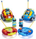 PREXTEX Toddler Remote Control Car, 2pk - Two Cartoon RC Cars: Police & Race Car - Toddler Toys - Gift Toys for 3+ Year Old Boys, 3 Year Old Boy Toys, Car Toys for 3 Year Old Boys