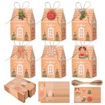 Qonmpcvu 50 Packs Christmas Candy&Cookie Boxes, Gift Wap Bags with 108PCS DIY Pattern Tags and hemp rope,Creative Small&Stickers House Shape Food Storage Wedding or Baby Shower Party Favors