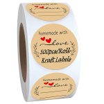 SALEMAR Homemade with Love Stickers 500PCS, 1.5 Inch Brown Kraft Label Stickers for Canning Bottles, Storage Bins, Food, Jars, Gift Tags, Homemade Products, Price Tags