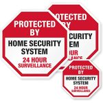 SmartSign Protected by - Home Security System, 24 Hour Surveillance Label Set | Two 4"x4" and One 2.75"x2.75" 3M Engineer Grade Reflective Labels