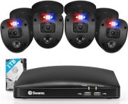 SWANN 1080P Video 8 Channel DVR Security Camera System, 1TB Hard Drive, 4 Indoor/Outdoor Cameras with Audio, Wired CCTV Home Surveillance, Color Night Vision, SwannForce LED Lights & Sirens, 846804SLB