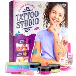Temporary Shimmery Tattoo Studio Kit for Kids - Glitter & Metallic Fake Tattoos for Girls - Birthday Gift Ideas for Girl - Best Craft Kits Toys Stuff for Ages 6, 7, 8, 9, 10, 11 Year Old - Cool Gifts