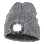 Unisex LED Beanie with Light, USB Rechargeable Hands Free LED Headlamp Hat, Knitted Night Light Beanie Cap Flashlight Hat, Men Gifts for Dad Father Husband (Grey)