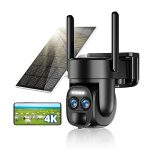 Uniter 4K Solar Security Cameras Outdoor Battery Powered, 8X Zoom 355°View Home Camera, 8MP Wireless WiFi Outside Camera with Color Night Vision, Spotlight Siren, PIR Sensor, 2 Way Audio, IP66