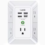 USB Wall Charger，LVETEK Surge Protector 5 Outlet Extender with 4 USB Ports (1 USB C Outlet) 3 Sided 1680J Power Strip Multi Plug Outlets Wall Adapter Spaced for Home Travel Office ETL Listed