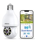 WESECUU Light Bulb Security Camera, 2.4G/5G WiFi Security Cameras Wireless Outdoor Indoor for Home Security, 360° Monitoring, Auto Tracking, 24/7 Recording, Color Night Vision, Compatible with Alexa