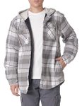 Wrangler Authentics Men's Long Sleeve Quilted Lined Flannel Shirt Jacket with Hood, Gray, X-Large