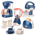 Yalujumb Pretend Play Kitchen Appliances Toy Set with Coffee Maker Machine,Blender, Mixer and Toaster with Realistic Light and Sounds for Kids Ages 4-8