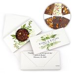 12ct Personalized Wedding Chocolate Favors Gourmet Pretzel & Peanut Butter 3.5oz Bars in Custom Gift Box (12 Pack) - Botanical