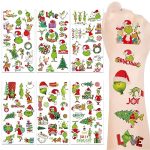 172PCS Grinchs Christmas Temporary Tattoos for Kids Stocking Stuffers,Grinchs Christmas Fake Tattoos Stickers for Boys and Girls,Christmas Gifts Party Supplies Favors Holiday Decors,12 Sheets