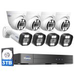 [2-Way Audio+121°Wide Angle] Hiseeu 4K 8MP PoE Security Camera System,8Pcs 5MP IP Wired Security Cameras Indoor Outdoor,PoE NVR 16CH Expandable,Human/Vehicle Detect,Playback,3TB HDD,24/7 Record